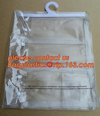 Custom printed PVC Hanger Bags Slider Zipper Bag With Plastic Hook For Underwear Tshirt Clothes,cloth hanger packaging b