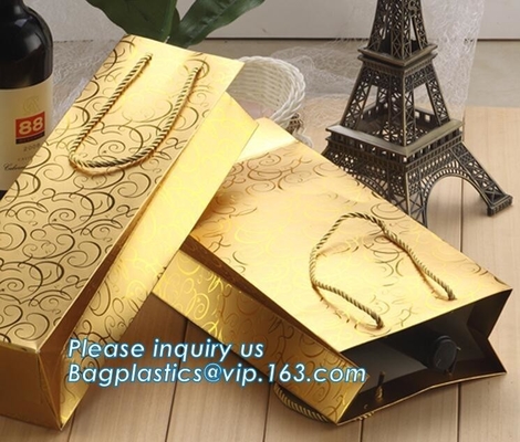 Printed Luxury Wide Base Brown Kraft Paper Carrier Bag,coating black luxury paper carrier bag for printing with ribbon