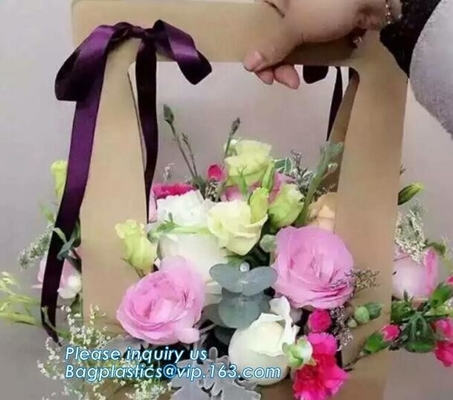 portable luxury paper bag flowerpot fresh plant flower carrier bags,Eco-friendly Kraft paper Flower bag, flower paper pa