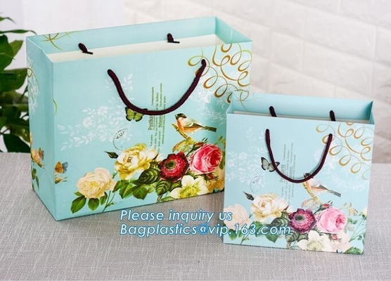 ribbon satin finish paper carrier bags with Luxury Bouquet Flower Display Pink Paper Carrier Gift Bag With Clear Window