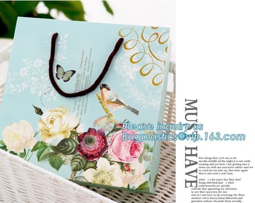 ribbon satin finish paper carrier bags with Luxury Bouquet Flower Display Pink Paper Carrier Gift Bag With Clear Window