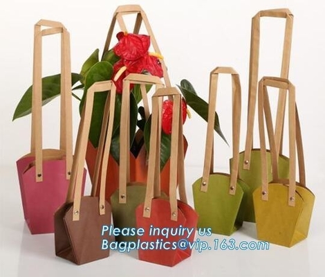 Paper Bag Manufacturer OEM Best Quality CMYK Colored Kraft Paper Gift Bag Flower Carrier Bags，customized flower carrier