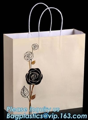 Customized Browd Kraft Paper Shopping Bag with Handles for Clothing,OEM Custom Printing Small Luxury Gift Christmas Whit