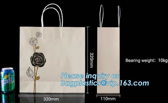 Customized Browd Kraft Paper Shopping Bag with Handles for Clothing,OEM Custom Printing Small Luxury Gift Christmas Whit