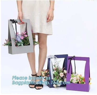 Custom paper bag with handle coated white paper bag printing pattern flower carrier bag,Flower carrier paper bags with d