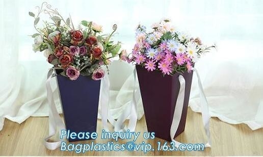 Custom paper bag with handle coated white paper bag printing pattern flower carrier bag,Flower carrier paper bags with d