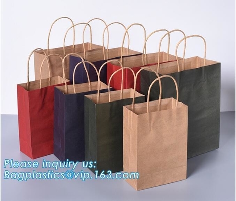 Brown Kraft Paper Bag Handle Custom Print Logo Shopping Tote Carrier