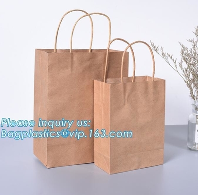 Brown Kraft Paper Bag Handle Custom Print Logo Shopping Tote Carrier