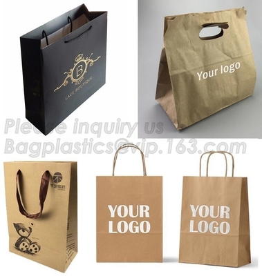 Kraft Paper Shopping Bag With Ribbon Handles , Bowknot Shopping Bag