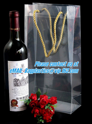 Handle Wine Bottle Paper Bags With Two Side Logo,transparent wine gift pp bag, plastic bag with handles bagplastics pac