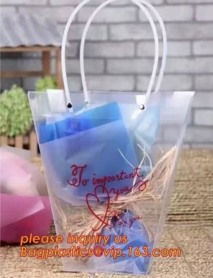 Customized PP plastic transparent flower carry bags with hanging,Eco-friendly Recyclable flower bag transparent pp bag f