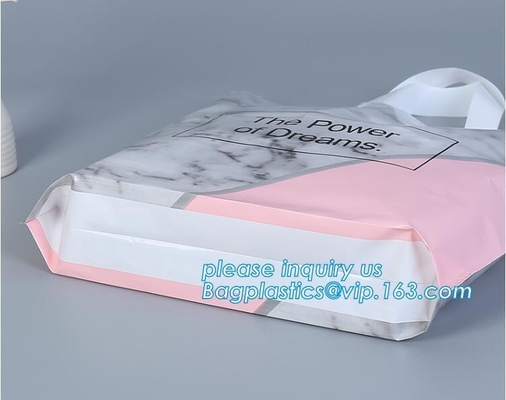 biodegradable plastic shopping bags with own logo,Low Density Glossy Plastic Handle Merchandise Clothing Die Cut Packing