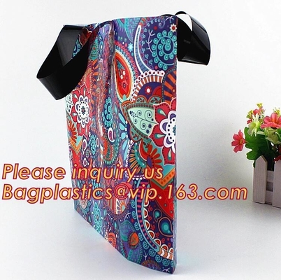 Custom Printed Stand Up Block BottomSoft Loop Handle Plastic Carrier Shopping Bag，Plastic Soft Loop Handle Bag for Shopp