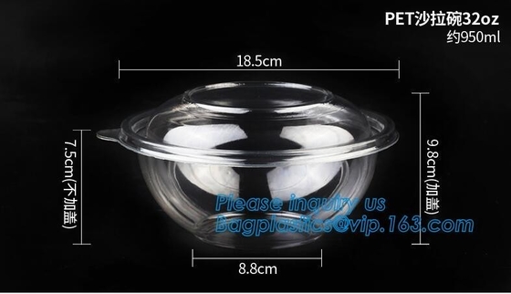 1250ml Clear Round Disposable Large PET Plastic Fruit Salad Bowl with Lid Packaging Cup,Disposable PET Plastic Salad Bow