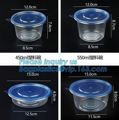 550ml Microwavable Plastic Disposable Food Packaging Container Rice Bowls For Food,Pp Round disposable cheap high qualit