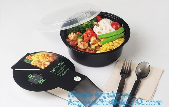 1000ml Black Disposable Biodegradable Bento Food Noodles Container PP Plastic Microwave Safe Soup Bowl bagplastics bagea