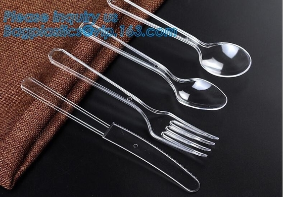 Disposable Flatware Set-Heavyweight Plastic Cutlery 100 Forks, 100 Spoons, 100 Knives,PP Disposable Plastic Cutlery ps