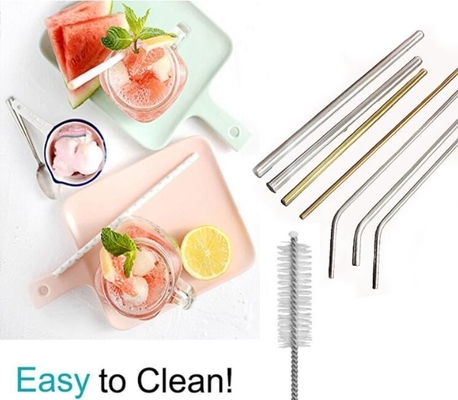 Eco-friendly reusable metal drinking straw stainless steel straw set with brush in blister card packing bagease bagplast