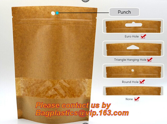 100% Food Grade Customized Recyclable Eco Zipper Eight Side Sealed Biodegradable Paper Bag For Food Packing, Brown kraft