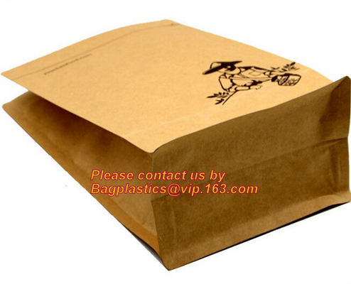 100% Food Grade Customized Recyclable Eco Zipper Eight Side Sealed Biodegradable Paper Bag For Food Packing, Brown kraft