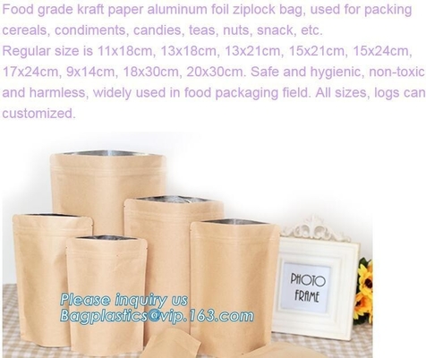 Food grade kraft paper aluminum foil Zip lockkk bag, packing cereals,condiments,candies,teas,nuts,snack,food packaging pac