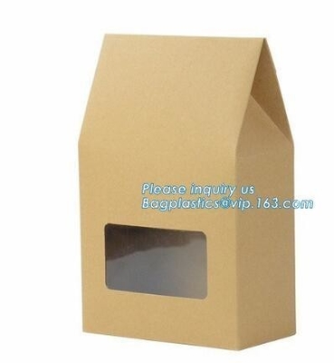 baguette brown kraft paper bag with clear window french bread paper bags,Printed Logo Flat Bottom Box Shape Plastic Kraf