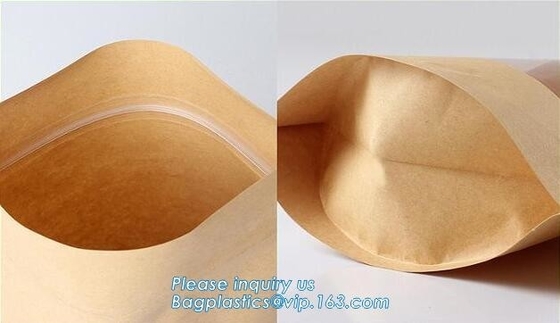 zipper. Zip lockkk, Custom printed paper bread bags use for food packaging,Open Top Kraft Paper Laminated Foil Lined Flat B