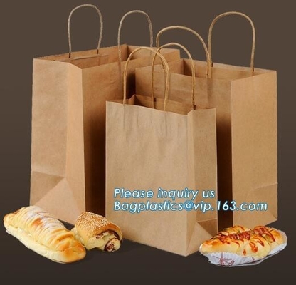 Custom printed kraft paper bags food grade with window bread packaging paper bags,Custom kraft breakfast pastry packagin