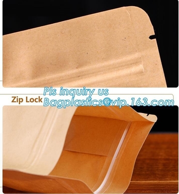 Kraft paper 3 side seal bag,kraft flat bottom bag, waterproof, moisture resistant, window bag, flat bottom bag,zipper se