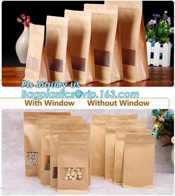 Kraft paper 3 side seal bag,kraft flat bottom bag, waterproof, moisture resistant, window bag, flat bottom bag,zipper se