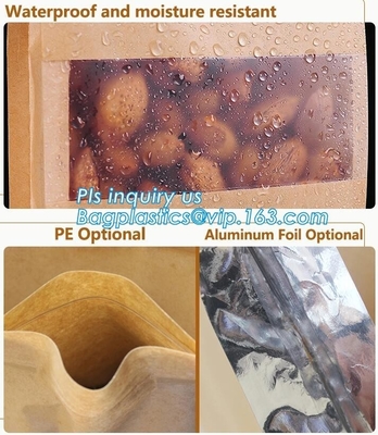 Kraft paper 3 side seal bag,kraft flat bottom bag, waterproof, moisture resistant, window bag, flat bottom bag,zipper se