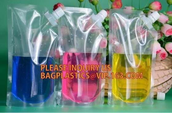 Reusable Stand Up Plastic Custom Liquid Fruit Juice Drink Packaging Spout Pouch Bag / Juice Doypack With Spout Cap PACKA