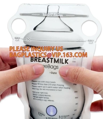 wholesale food pouch zipper bpa free plastic standing up breast baby milk storage bags,200ml double zipper breast milk b