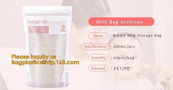 Stand up custom zipper wholesale breast milk storage bags milk packaging plastic bag,Double zipper bpa free food grade l