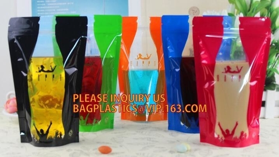 stand up reclosable drinking pouches cold drink Zip lockkk bag with straw,Beveragereusable Kids Snack Zip Lock Juice Drink