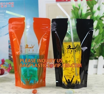 stand up reclosable drinking pouches cold drink Zip lockkk bag with straw,Beveragereusable Kids Snack Zip Lock Juice Drink