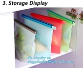 Storage preservation reusable silicone food bag,FDA reusable silicone storage food bag with Zip lockkk in microwave bagease