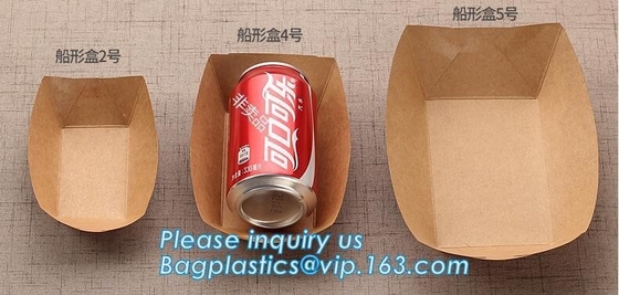 Boat box, fast food boat tray,disposable take out brown kraft paper food lunch box with handle,custom printed disposable