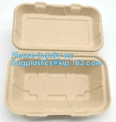 Compartment hinged container sugarcane bassage pulp food serving box 750ml bassage take out container bagplastics packa