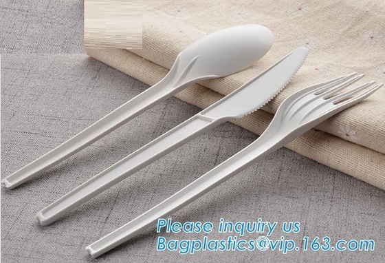 PLA cutlery |knife|fork|spoon,EN13432 certificate PLA Cutlery fork,Disposable and biodegradable PLA tableware,bagease pa