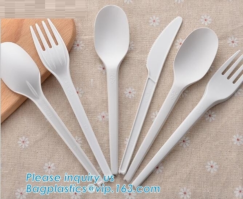 PLA cutlery |knife|fork|spoon,EN13432 certificate PLA Cutlery fork,Disposable and biodegradable PLA tableware,bagease pa