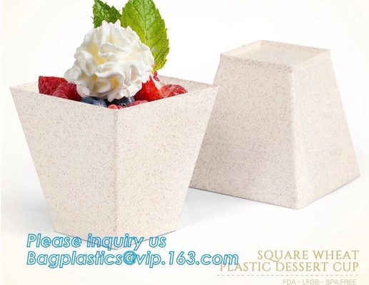 Wheat straw Compostable HEXAGON shape dessert cup,square wheat plastic dessert cup,Pla Plastic Disposable Corn Starch Cu