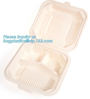 9 inch 3 compartment black food container corn starch clamshell,Corn Starch Food Container, Disposable Lunch Box package