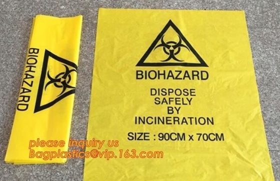 yellow printing self adhesive biohazard waste bag, Yellow infectious medical waste disposal plastic bag Biohazard garbag