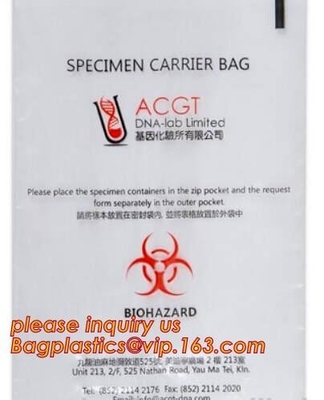 SPECIMEN CARRIER BAGS, Co-extrusion PE Garbage Bags, trash bag for infecciosas, Medical consumables biohazard waste disp