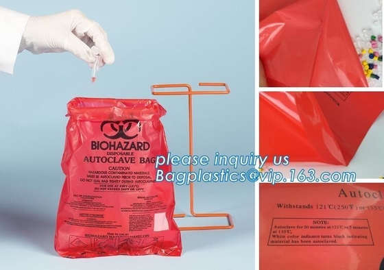 Plastic biohazard infectious waste Dustbin liner, Autoclave Biohazard Bags, High density PE drawstring garbage bag bioha