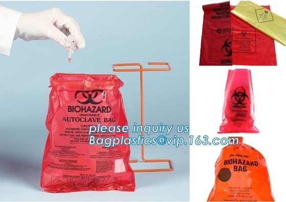 Disposable Hospital Red / Yellow Polyethylene Biohazard Infectious Autoclave Bags, Draw string Biohazard garbage/trash b