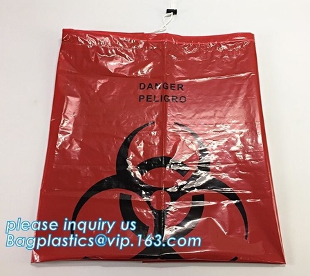 Cheap Medical Drawstring Biohazard Waste Bags, HDPE/LDPE drawstring type biohazard waste garbage bag, DRAWTAPE BAGS PAC