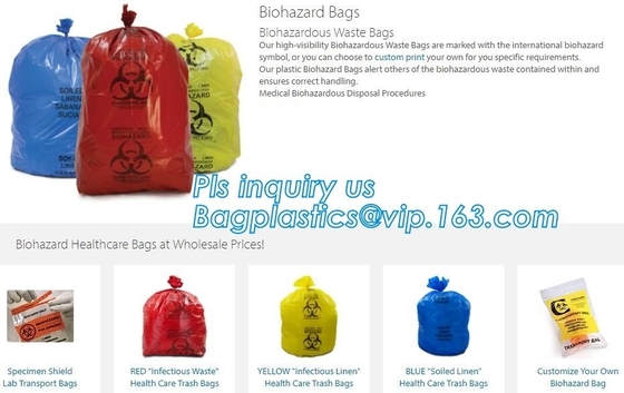 Color Custom Super Large Biohazard Waste Bag, Biohazard Collection Bags/Custom Colored sterile medical bags bags for Lab