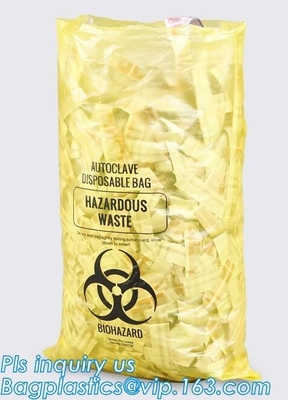 HDPE materials yellow color disposable plastic medical biohazard bag, Autoclavable Polypropylene Bags with Message, pac